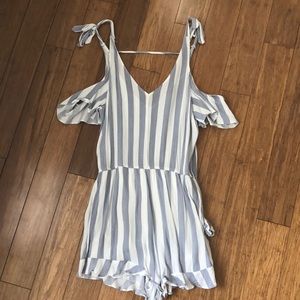 Blue and white stripped romper